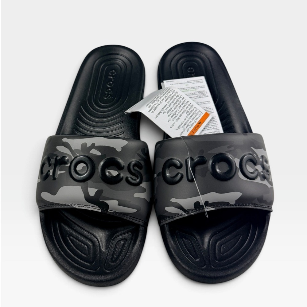 Crocs All Day Camouflage Slide Mens 8 Black Grey Camo 211863-097 New